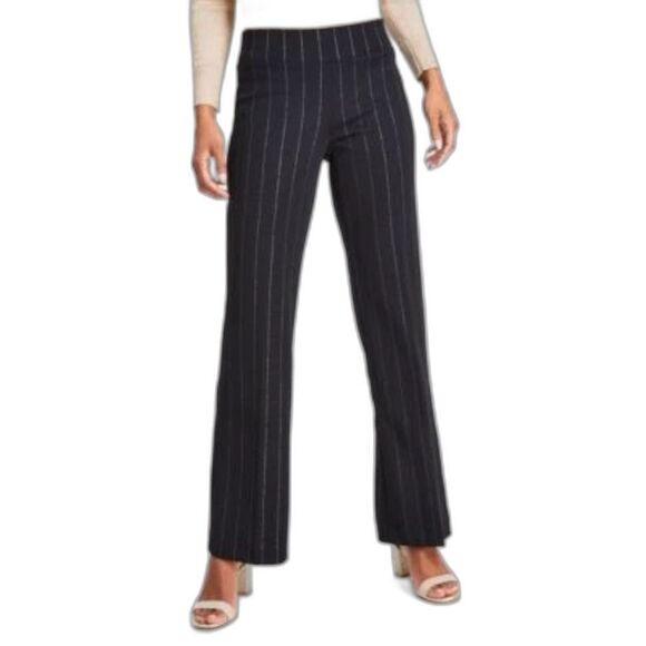 Anne Klein Pants - Women's Black Pinstripe Wide-Leg Pants